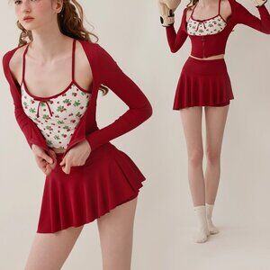 Asymmetrical Red Skirt with Shorts